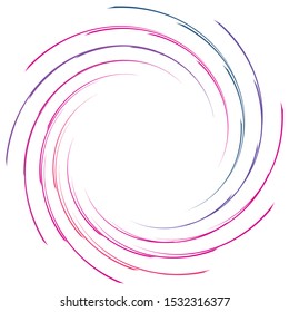 Abstract spiral, twist. Radial swirl, twirl curvy, wavy lines element. Circular, concentric loop pattern. Revolve, whirl design. Whirlwind, whirlpool illustration