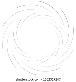 Abstract spiral, twist. Radial swirl, twirl curvy, wavy lines element. Circular, concentric loop pattern. Revolve, whirl design. Whirlwind, whirlpool illustration