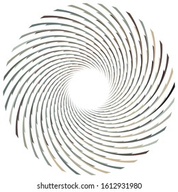 Abstract spiral, twist. Radial swirl, twirl curvy, wavy lines element. Circular, concentric loop pattern. Revolve, whirl design. Whirlwind, whirlpool illustration