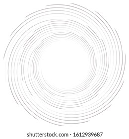 Abstract spiral, twist. Radial swirl, twirl curvy, wavy lines element. Circular, concentric loop pattern. Revolve, whirl design. Whirlwind, whirlpool illustration