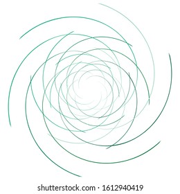 Abstract spiral, twist. Radial swirl, twirl curvy, wavy lines element. Circular, concentric loop pattern. Revolve, whirl design. Whirlwind, whirlpool illustration