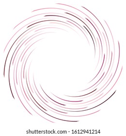Abstract spiral, twist. Radial swirl, twirl curvy, wavy lines element. Circular, concentric loop pattern. Revolve, whirl design. Whirlwind, whirlpool illustration