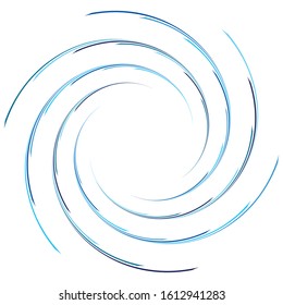 Abstract spiral, twist. Radial swirl, twirl curvy, wavy lines element. Circular, concentric loop pattern. Revolve, whirl design. Whirlwind, whirlpool illustration