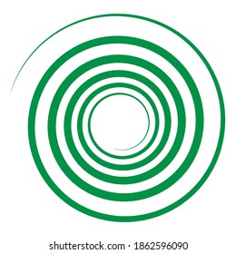 Abstract spiral, twist. Radial swirl, twirl curvy lines element. Circular, concentric loop-hook. Revolved whirl design shape, Whirlwind, whirlpool illustration. Radiating volute, whirligig, curlicue