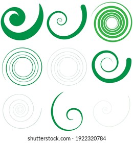 Abstract spiral, twist. Radial swirl, twirl curved, curvy line. Circular whirl design element.