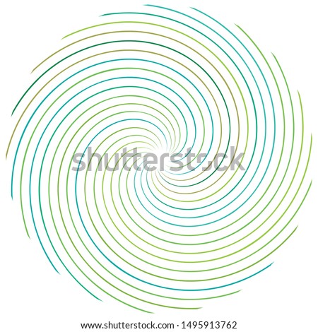 Abstract spiral, twist. Radial swirl, twirl curvy, wavy lines element. Circular, concentric loop pattern. Revolve, whirl design. Whirlwind, whirlpool illustration