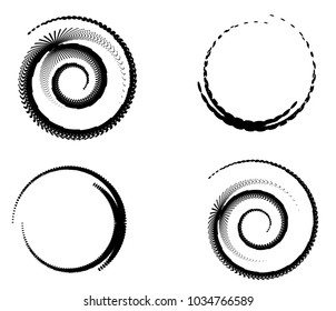 Abstract spiral vector elements, radial geometric patterns