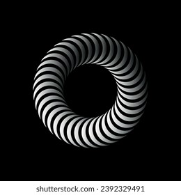 Abstract spiral, vortex element. Radiating, radial bent lines. Gradient element isolated on black.