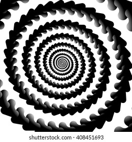 Abstract spiral, vortex graphic. Inward spiral. Artistic monochrome image.