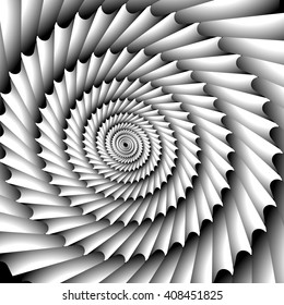 Abstract spiral, vortex graphic. Inward spiral. Artistic monochrome image.