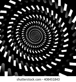 Abstract spiral, vortex graphic. Inward spiral. Artistic monochrome image.