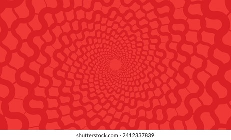 Abstract spiral wavy line red and white vortex style round background.