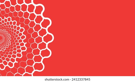 Abstract spiral wavy line red and white vortex style round background.