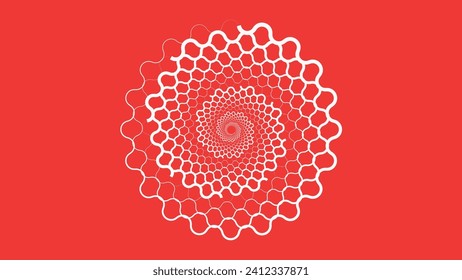 Resumen de la línea ondulada de espiral rojo y blanco estilo vórtice fondo redondeado.