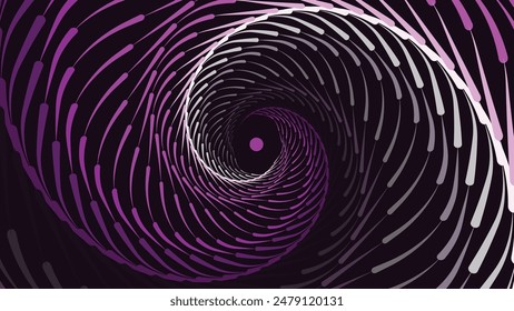 Abstract spiral wavy line vortex style creative urgency logo background in purple.