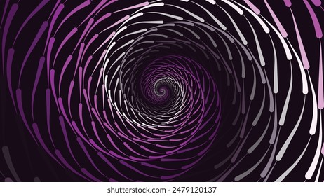 Abstract spiral wavy line vortex style creative urgency logo background in purple.
