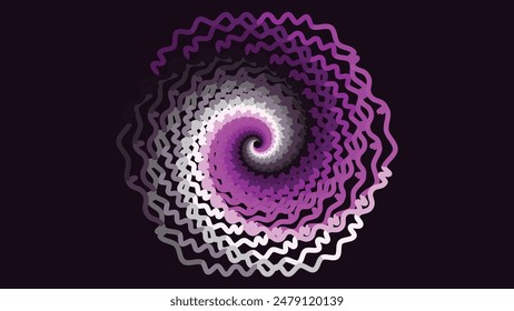 Abstract spiral wavy line vortex style creative urgency logo background in purple.