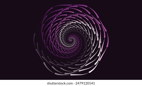 Abstract spiral wavy line vortex style creative urgency logo background in purple.