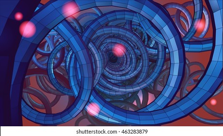 Abstract spiral wire background with technology or sci fi conceptual on blue and red tone

