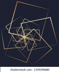 Abstract spiraling geometry in golden lines on dark blue background built with golden ratio rule