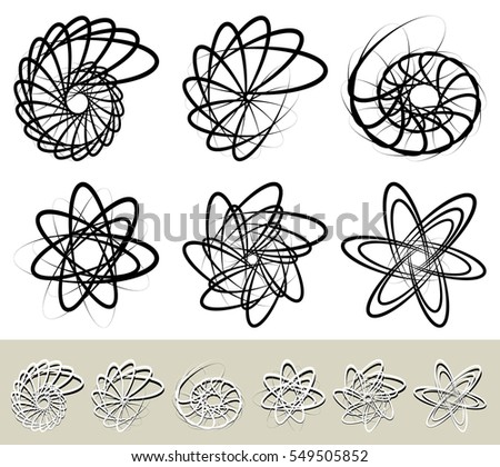 Abstract spirally, swirl element. Geometric spirals. Twisted shapes.