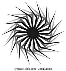 Abstract spirally, twirly shape isolated on white. Monochrome vector element.