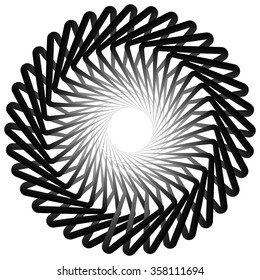 Abstract spirally, twirly shape isolated on white. Monochrome vector element.
