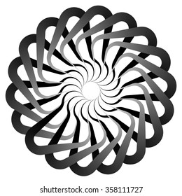 Abstract spirally, twirly shape isolated on white. Monochrome vector element.