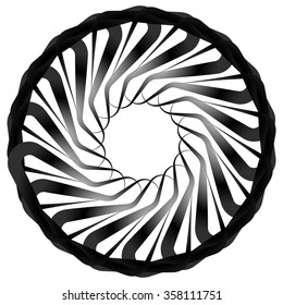 Abstract spirally, twirly shape isolated on white. Monochrome vector element.