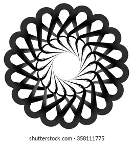 Abstract spirally, twirly shape isolated on white. Monochrome vector element.