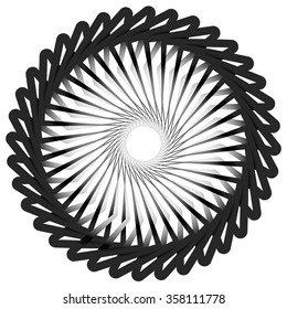 Abstract spirally, twirly shape isolated on white. Monochrome vector element.