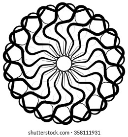 Abstract spirally, twirly shape isolated on white. Monochrome vector element.