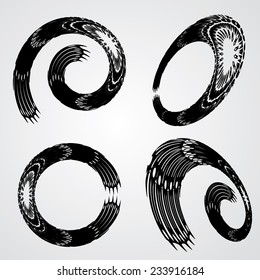 Abstract Spirals in Grunge Style isolated on White Background. Decorative Elements. 