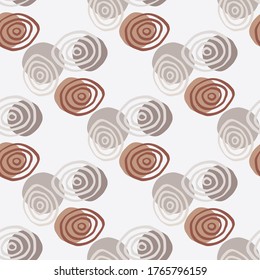 Abstract spirals seamless pattern on white background. Circle shape backdrop. Hand drawn retro style vector wallpaper. Line drawing. For fabric design, textile print, wrapping, cover.