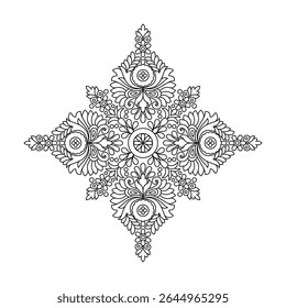 Abstract spiritual bloom mandala coloring book page