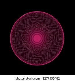 Abstract Spirograph Art , Parabolic Curve Of Line In Circle Form Illustration. Vector Image.Round Pattern Color On Black Background.