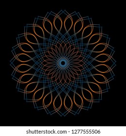 Abstract spirograph art , parabolic curve of line in circle form illustration. Vector image.Round pattern color on black background.