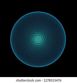 Abstract Spirograph Art , Parabolic Curve Of Line In Circle Form Illustration. Vector Image.Round Pattern Color On Black Background.