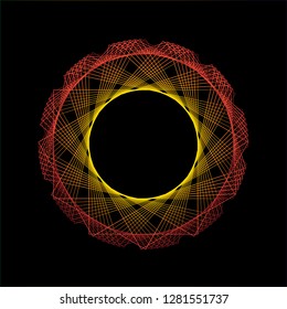 Abstract Spirograph Art , Parabolic Curve Of Line In Circle Form Illustration. Vector Image.Round Pattern Color On Black Background.