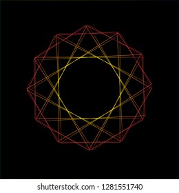 Abstract spirograph art , parabolic curve of line in circle form illustration. Vector image.Round pattern color on black background.