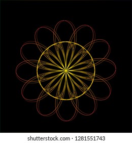 Abstract spirograph art , parabolic curve of line in circle form illustration. Vector image.Round pattern color on black background.