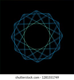 Abstract spirograph art , parabolic curve of line in circle form illustration. Vector image.Round pattern color on black background.