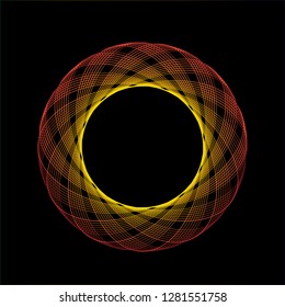 Abstract spirograph art , parabolic curve of line in circle form illustration. Vector image.Round pattern color on black background.