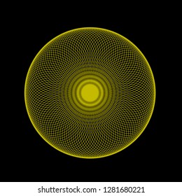 Abstract spirograph art , parabolic curve of line in circle form illustration. Vector image.Round pattern color on black background.
