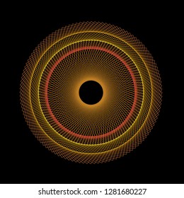 Abstract Spirograph Art , Parabolic Curve Of Line In Circle Form Illustration. Vector Image.Round Pattern Color On Black Background.