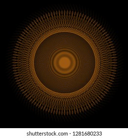 Abstract spirograph art , parabolic curve of line in circle form illustration. Vector image.Round pattern color on black background.