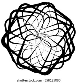 Abstract spirograph like shape with rotating squares, monochrome twirling design element