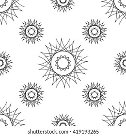 Abstract spirograph thin line monochrome seamless pattern. Black and white. Vector illustration
