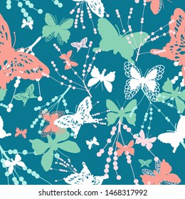 Abstract Splash Colorful Butterflies Vector Pattern Teal Background Color 