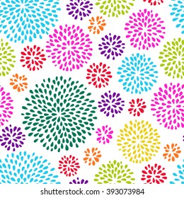 Abstract splash drops seamless pattern with bright colors. Holi festival background. Doodle style. Vector illustration.